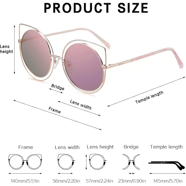 DUCO Vintage Square Cat Eye Sunglasses for Women Meatl Frame Polarized Sun Glasses UV Protection W001Bgold Frame Pink Lens