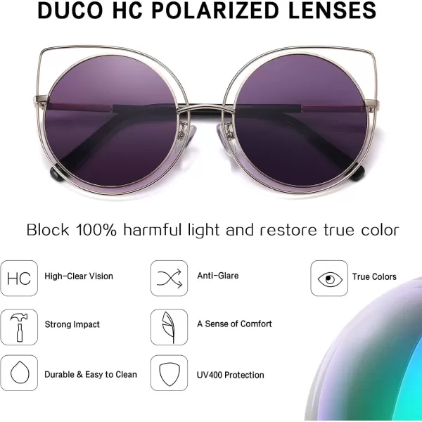 DUCO Vintage Square Cat Eye Sunglasses for Women Meatl Frame Polarized Sun Glasses UV Protection W001Bgold Frame Purple Lens