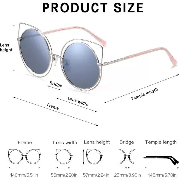 DUCO Vintage Square Cat Eye Sunglasses for Women Meatl Frame Polarized Sun Glasses UV Protection W001Bsilver Frame Silver Lens