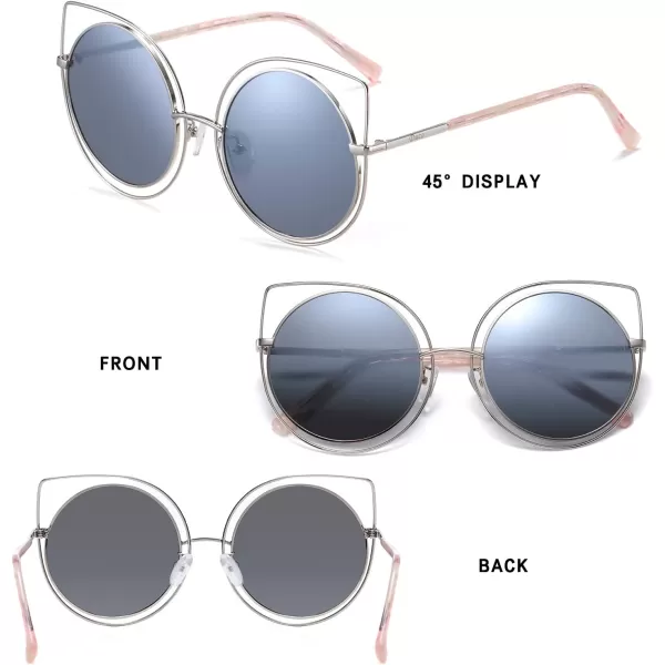 DUCO Vintage Square Cat Eye Sunglasses for Women Meatl Frame Polarized Sun Glasses UV Protection W001Bsilver Frame Silver Lens