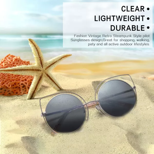 DUCO Vintage Square Cat Eye Sunglasses for Women Meatl Frame Polarized Sun Glasses UV Protection W001Bsilver Frame Silver Lens