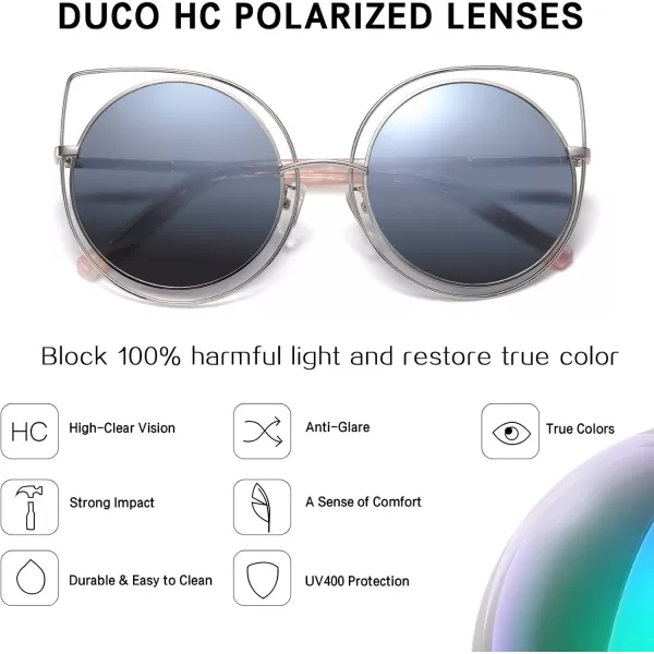 DUCO Vintage Square Cat Eye Sunglasses for Women Meatl Frame Polarized Sun Glasses UV Protection W001Bsilver Frame Silver Lens
