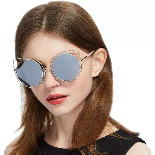 DUCO Vintage Square Cat Eye Sunglasses for Women Meatl Frame Polarized Sun Glasses UV Protection W001Bsilver Frame Silver Lens