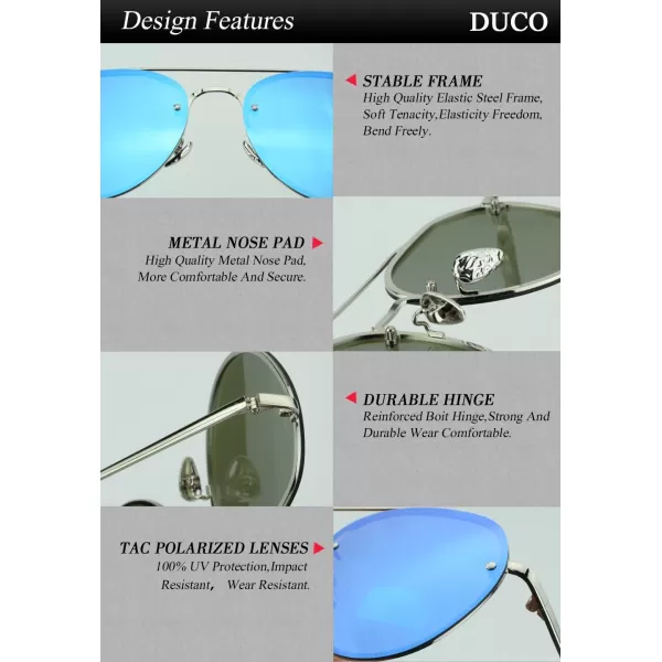 Duco Pilot Style Mirrored Polarized Sunglasses UV400 Men And Women 8009