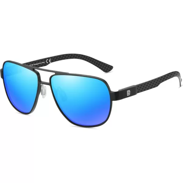 DUCO Aviator Sunglasses For Men Polarized Sunglasses Men UV Protection Carbon Fiber Temple Mens Sun glasses For Driving 3051Black Frame Blue Lens
