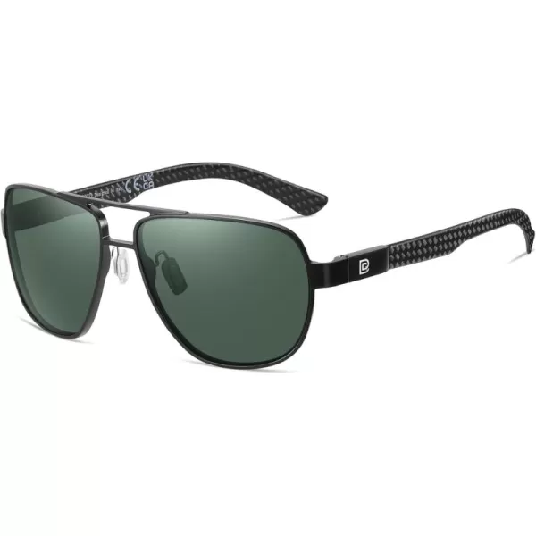 DUCO Aviator Sunglasses For Men Polarized Sunglasses Men UV Protection Carbon Fiber Temple Mens Sun glasses For Driving 3051Black Frame G15 Green Lens
