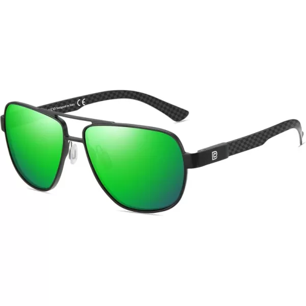 DUCO Aviator Sunglasses For Men Polarized Sunglasses Men UV Protection Carbon Fiber Temple Mens Sun glasses For Driving 3051Black Frame Green Lens