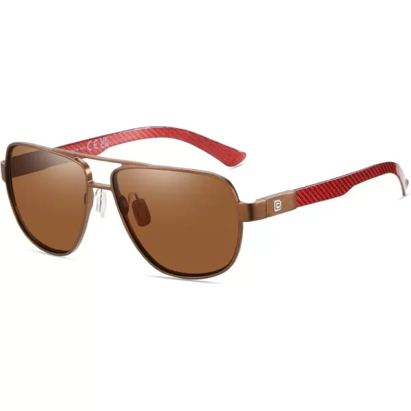 DUCO Aviator Sunglasses For Men Polarized Sunglasses Men UV Protection Carbon Fiber Temple Mens Sun glasses For Driving 3051Brown Frame Brown Lens