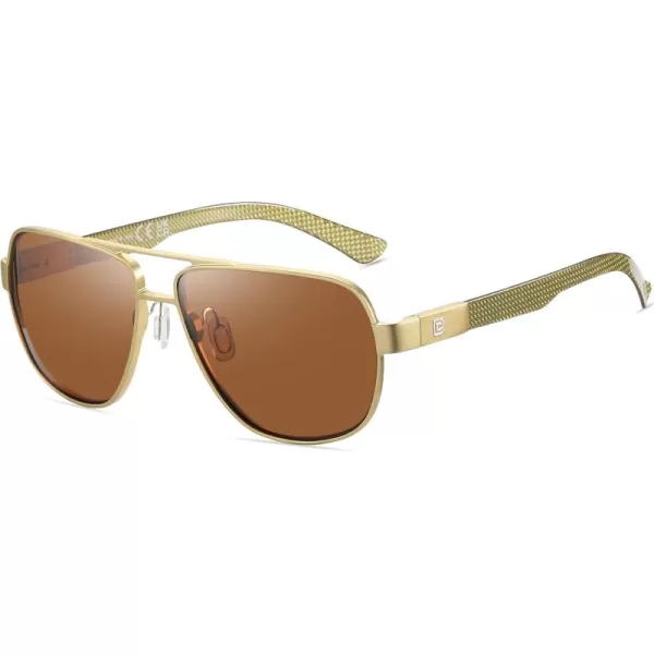 DUCO Aviator Sunglasses For Men Polarized Sunglasses Men UV Protection Carbon Fiber Temple Mens Sun glasses For Driving 3051Gold Frame Brown Lens
