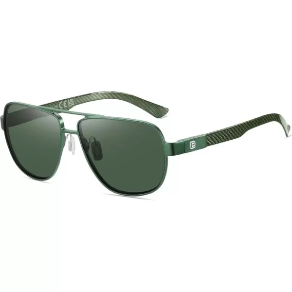 DUCO Aviator Sunglasses For Men Polarized Sunglasses Men UV Protection Carbon Fiber Temple Mens Sun glasses For Driving 3051Green Frame G15 Lens