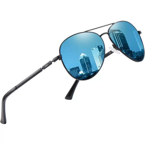 DUCO Aviator Sunglasses for Men Women Vintage Polarized Sun Glasses Mirrored Lens Metal Frame Designer Shades 3025KBlack Frame Revo Blue Lens