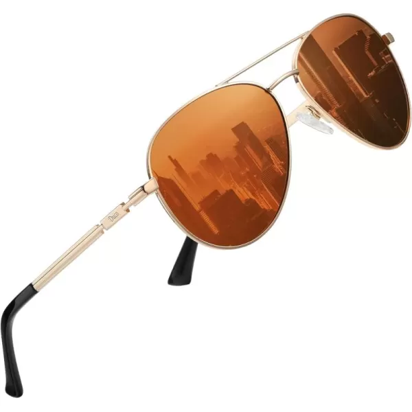 DUCO Aviator Sunglasses for Men Women Vintage Polarized Sun Glasses Mirrored Lens Metal Frame Designer Shades 3025KGold Frame Brown Lens