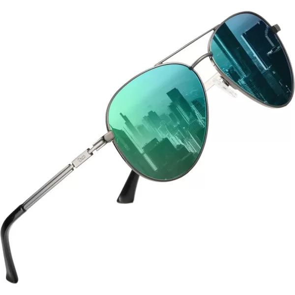 DUCO Aviator Sunglasses for Men Women Vintage Polarized Sun Glasses Mirrored Lens Metal Frame Designer Shades 3025KGunmetal Frame Revo Green Lens