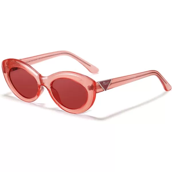 DUCO Cat Eye Sun Glass Retro Oval Sunglasses for Women Clout Glasses Vintage Polarized UV 400 Protection 1223Transparent Orange Red