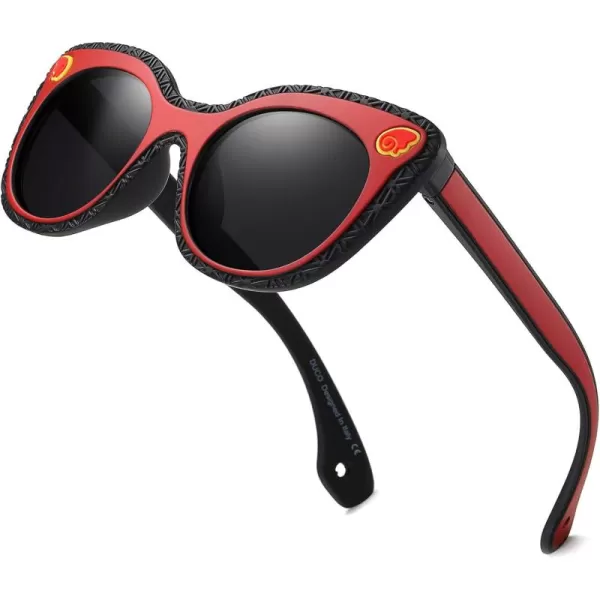 DUCO Cute Polarized Kids Sunglasses for Girls Boys Flexible Children Shades UV Protection Age 610 K018Black Red