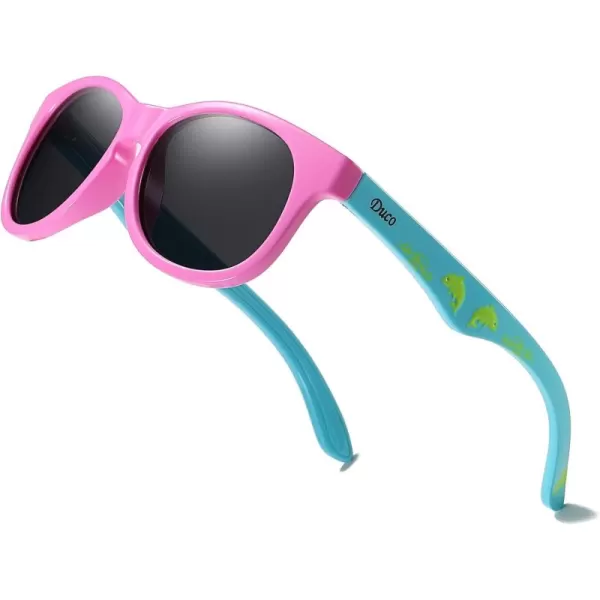 DUCO Cute Polarized Kids Sunglasses for Girls Boys Flexible Children Shades UV Protection Age 610 K018Pink Frame Blue Temple
