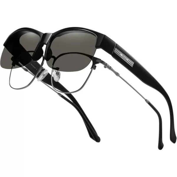 DUCO Fit Over Glasses Unisex Wraparound Glasses Fashion Rimless Wear Over Glasses Polarized Sunglasses for Men and Women 8960Black Frame Grey Lens
