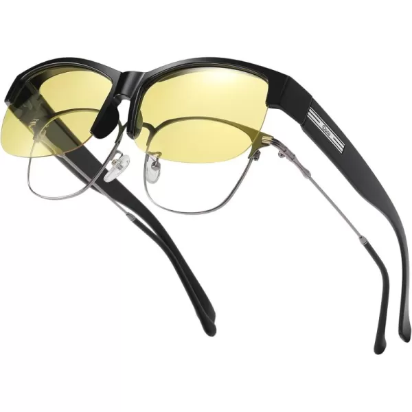 DUCO Fit Over Glasses Unisex Wraparound Glasses Fashion Rimless Wear Over Glasses Polarized Sunglasses for Men and Women 8960Black Frame Night Vision Lens
