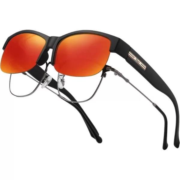 DUCO Fit Over Glasses Unisex Wraparound Glasses Fashion Rimless Wear Over Glasses Polarized Sunglasses for Men and Women 8960Matte Black Frame Revo Red Lens