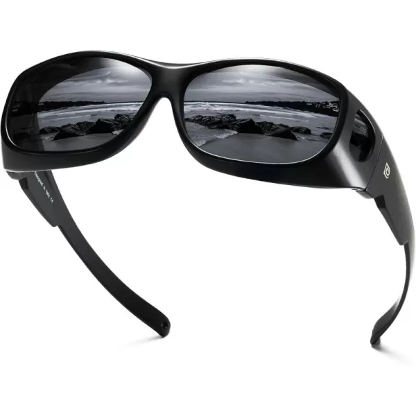 DUCO Fit Over Sunglasses Wraparound Sunglasses for Men Women Polarized Wear Over Sun Glasses UV Protection DC8965Black Frame Grey Lens