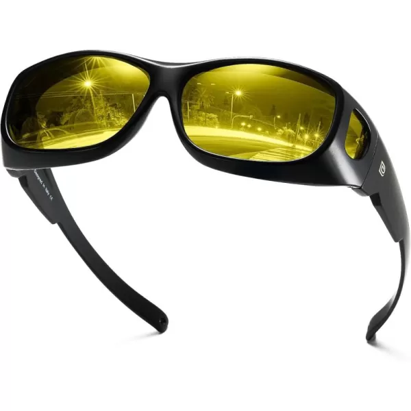 DUCO Fit Over Sunglasses Wraparound Sunglasses for Men Women Polarized Wear Over Sun Glasses UV Protection DC8965Black Frame Yellow Lens