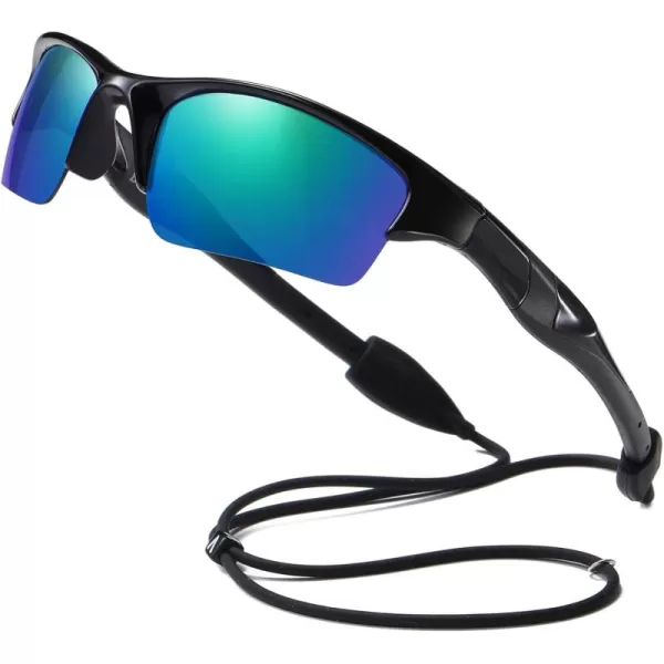 DUCO Kids Sunglasses Boys Sports Sunglasses Youth Polarized Baseball Sunglasses for Boys and Girls Age 68 K014Black Frame Green Lens