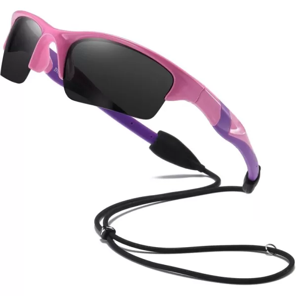 DUCO Kids Sunglasses Boys Sports Sunglasses Youth Polarized Baseball Sunglasses for Boys and Girls Age 68 K014Pink Frame Purple Temple