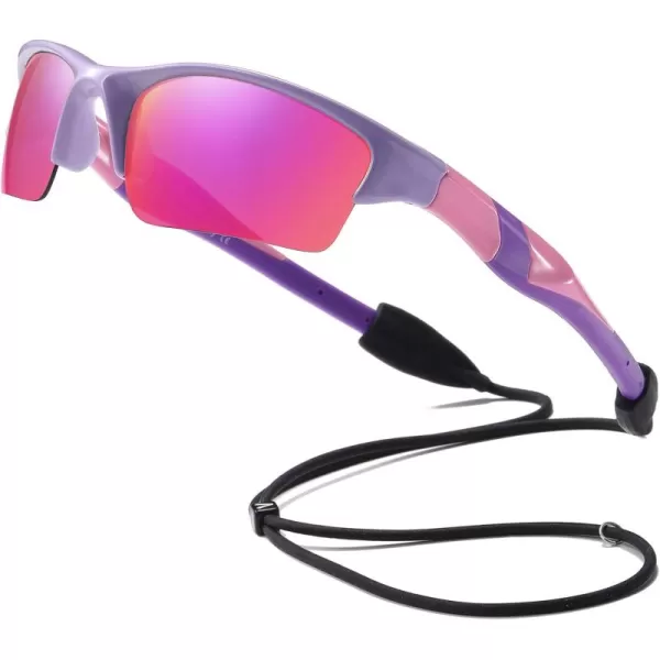 DUCO Kids Sunglasses Boys Sports Sunglasses Youth Polarized Baseball Sunglasses for Boys and Girls Age 68 K014Purple Frame Pink Temple