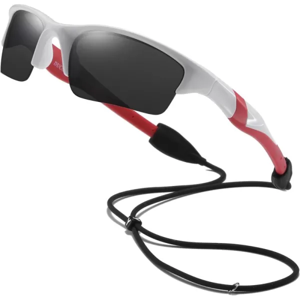 DUCO Kids Sunglasses Boys Sports Sunglasses Youth Polarized Baseball Sunglasses for Boys and Girls Age 68 K014White Frame Red Temple