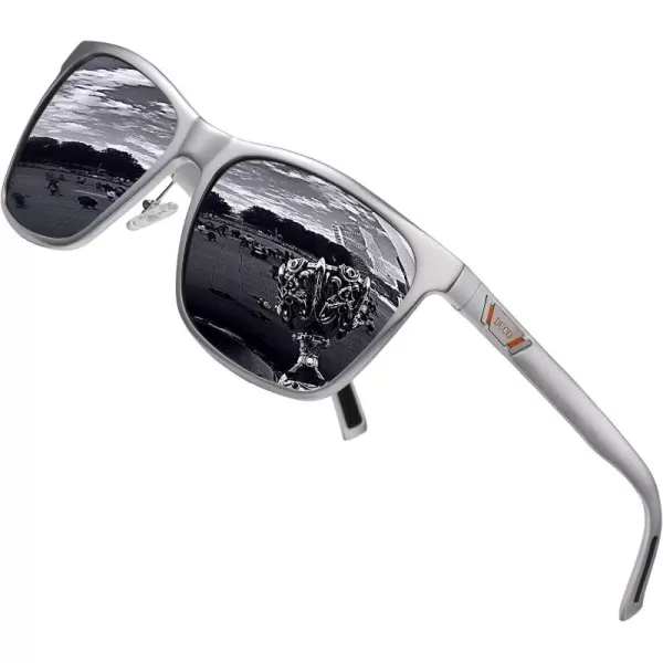 DUCO Mens Sunglasses Polarized UV Protection Retro Rectangular Frame Sun Galsses for Driving Fishing 100 UV Blocking 3029HSilver Frame Grey Lens