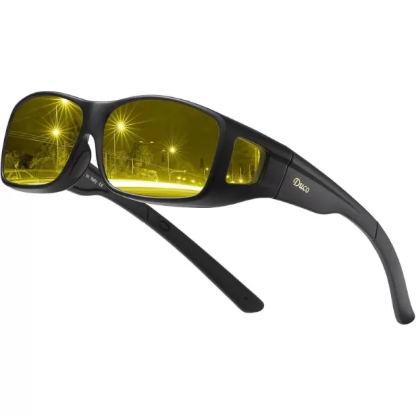 DUCO Night Vision Glasses for Driving at Dusk Rainy Day Anti Glare Fit Over Wrap Around Eyewear Glasses UV400 Polarized 8953YMatte Black