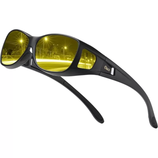 DUCO Night Vision Glasses for Driving at Dusk Rainy Day Anti Glare Fit Over Wrap Around Eyewear Glasses UV400 Polarized 8953YMatte Black Size M
