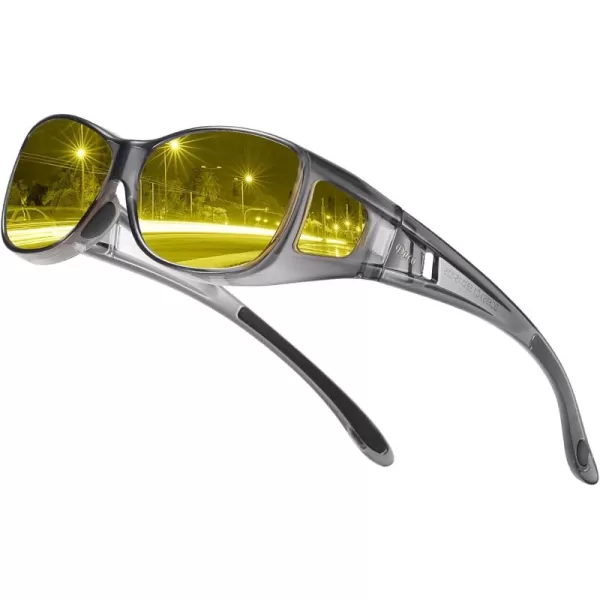 DUCO Night Vision Glasses for Driving at Dusk Rainy Day Anti Glare Fit Over Wrap Around Eyewear Glasses UV400 Polarized 8953YTransparent Grey Size M