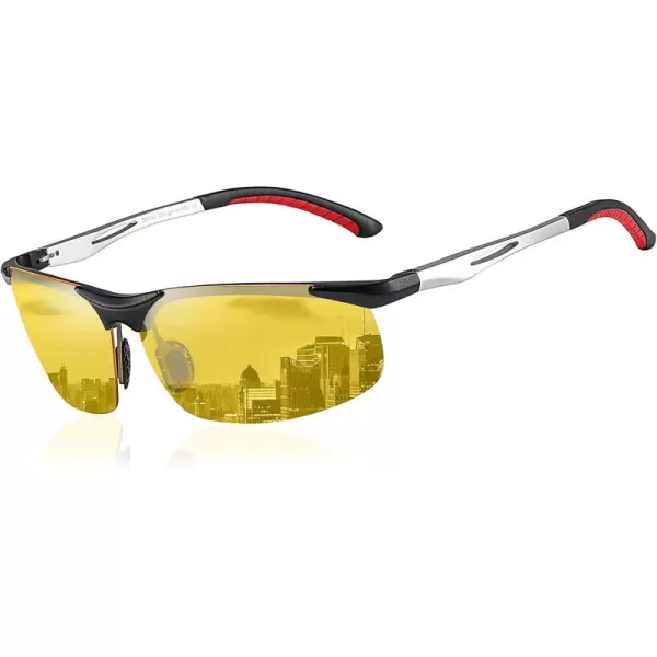 DUCO Nightvision Glasses Antiglare Night Driving Eyewear Polarized Glasses 2181YSliver Frame Yellow Lens