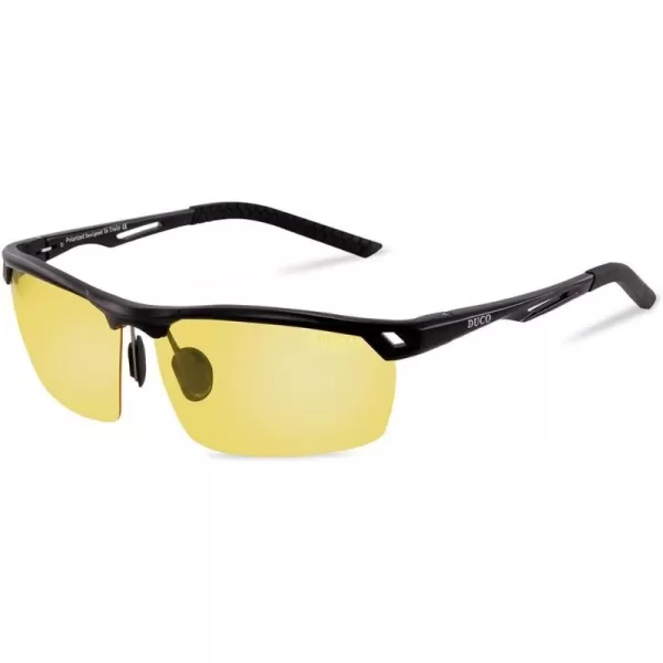 DUCO Nightvision Glasses Polarized Night Driving Mens Shooting GlassesA Black Frame Yellow Lens