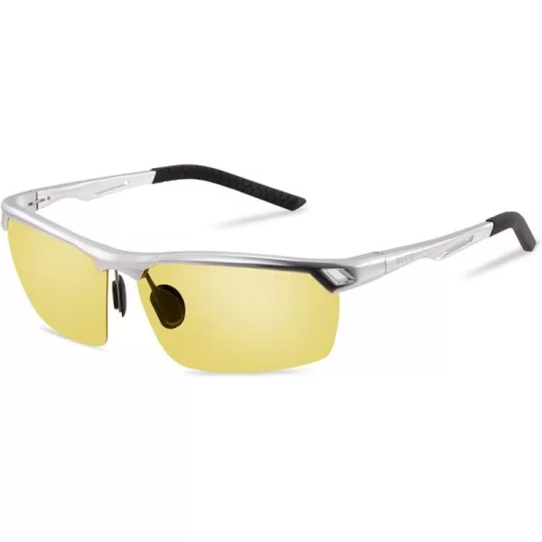 DUCO Nightvision Glasses Polarized Night Driving Mens Shooting GlassesA Silver Frame Yellow Lens