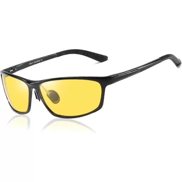DUCO Nightvision Glasses Polarized Night Driving Mens Shooting GlassesB Black Frame Yellow Lens