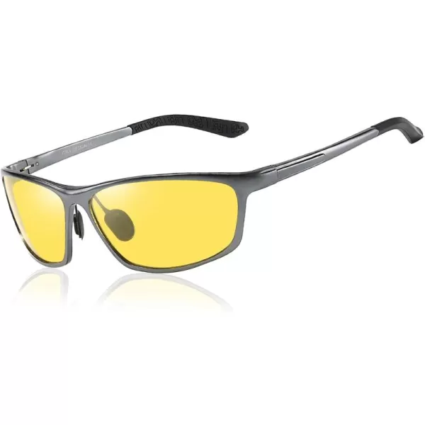 DUCO Nightvision Glasses Polarized Night Driving Mens Shooting GlassesGunmetal Frame Yellow Lens