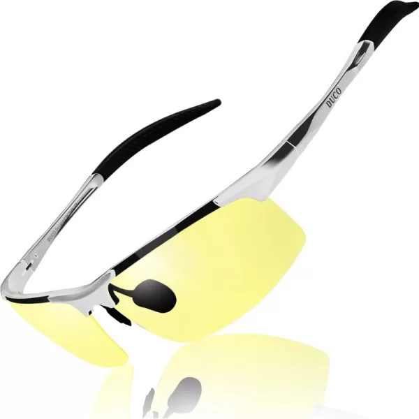 DUCO Nightvision Glasses Polarized Night Driving Mens Shooting GlassesSilver Frame Yellow Lens