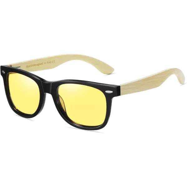 DUCO Nightvision Glasses Polarized Night Driving Mens Shooting GlassesYellow Lens Bamboo Temple