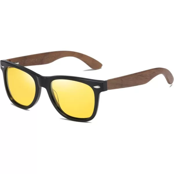 DUCO Nightvision Glasses Polarized Night Driving Mens Shooting GlassesYellow Lens Walnut Temple