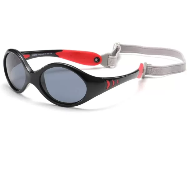 DUCO Polarized Baby Sunglasses with Strap for Newborn Toddler 024 MonthsUV Protection Flexible Infant Sunglasses 02 YearsBlack Red