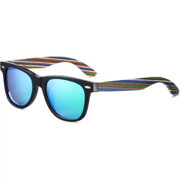 DUCO Polarized Driving Handmade Walnut Wooden 100 UV 400 Protection Sunglasses for Men 2141Black Frame Revo Green Lens