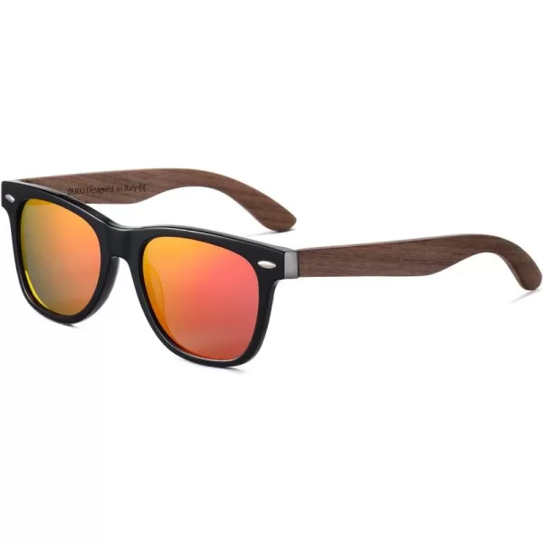 DUCO Polarized Driving Handmade Walnut Wooden 100 UV 400 Protection Sunglasses for Men 2141Black Frame Revo Red Lens