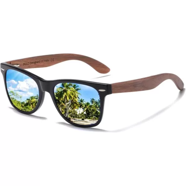 DUCO Polarized Driving Handmade Walnut Wooden 100 UV 400 Protection Sunglasses for Men 2141Blue Lens Walnut Temple