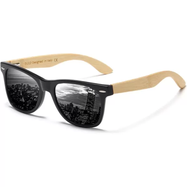 DUCO Polarized Driving Handmade Walnut Wooden 100 UV 400 Protection Sunglasses for Men 2141Grey Lens Bamboo Temple