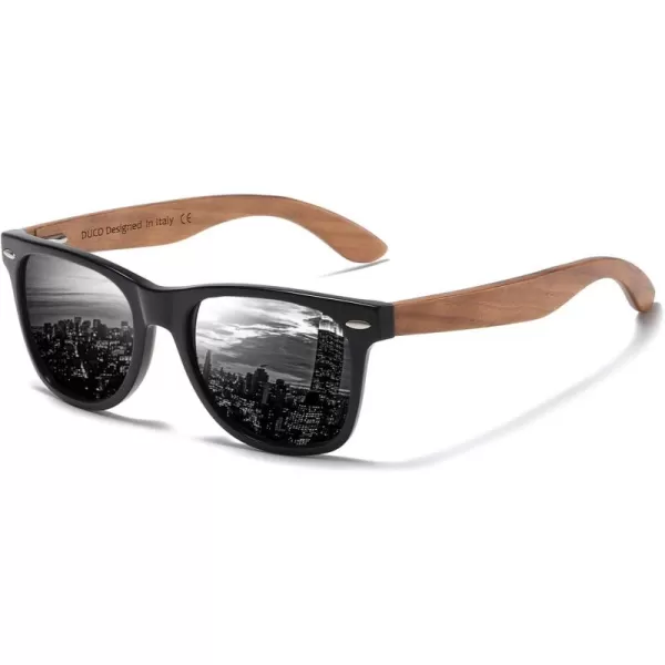DUCO Polarized Driving Handmade Walnut Wooden 100 UV 400 Protection Sunglasses for Men 2141Grey Lens Walnut Temple
