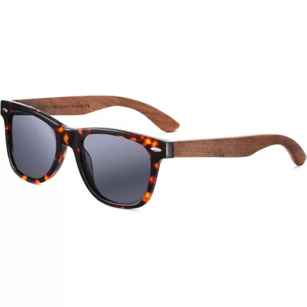DUCO Polarized Driving Handmade Walnut Wooden 100 UV 400 Protection Sunglasses for Men 2141Tortoise Frame Grey Lens