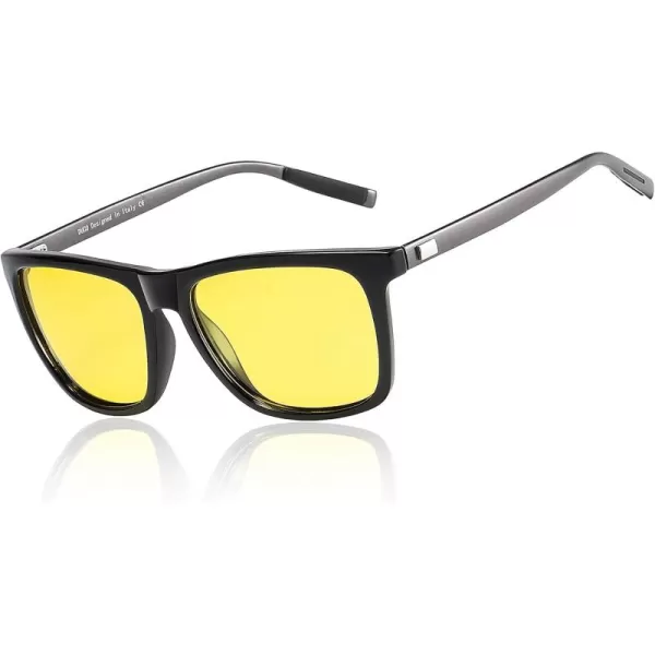 DUCO Polarized Night Vision Glasses for Men and Women Yellow Safety Driving Glasses with UV Protection and Anti GlareBlack