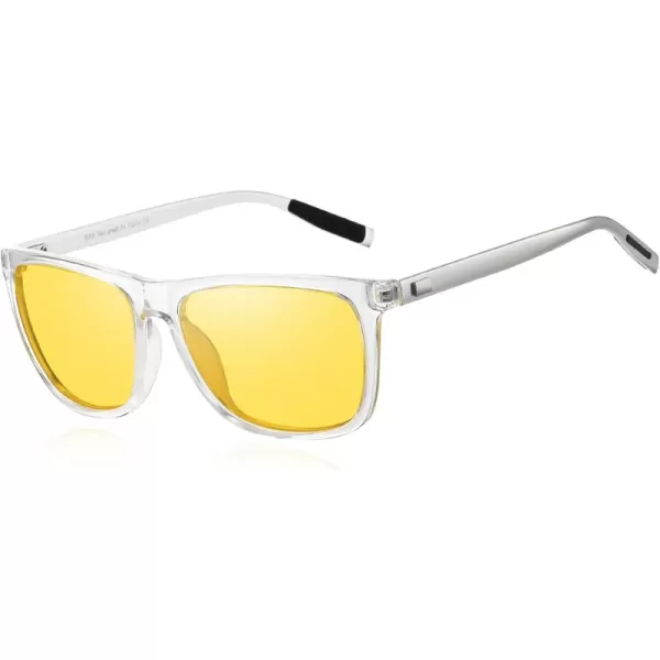 DUCO Polarized Night Vision Glasses for Men and Women Yellow Safety Driving Glasses with UV Protection and Anti GlareTransparent Frame Silver Temple Yellow Lens